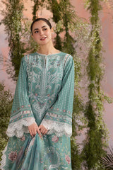 SOBIA NAZIR - 3PC LAWN CHIKANKAARI EMBROIDERED SHIRT WITH CHIFFON PRINTED DUPATTA AND TROUSER - HZG2969