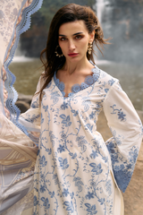 IMAGE - 3PC LAWN EMBROIDERED SHIRT WITH MANAAR PRINTED DUPATTA AND TROUSER - HZG2112