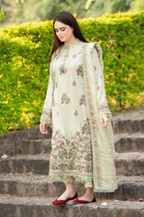 LIBAAS - 3PC DHANAK EMBROIDERED SHIRT WITH DHANAK EMBROIDERED SHAWL AND TROUSER - HZG2340