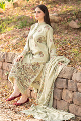 LIBAAS - 3PC DHANAK EMBROIDERED SHIRT WITH DHANAK EMBROIDERED SHAWL AND TROUSER - HZG2340