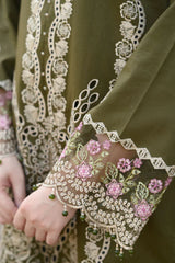 LIBAAS - 3PC KARANDI EMBROIDERED SHIRT WITH KARANDI EMBROIDERED SHAWL AND TROUSER - HZU2462