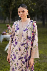 GARNET - 3PC LAWN PRINTED SHIRT WITH SILK PRINTED DUPATTA AND TROUSER - HZG2985