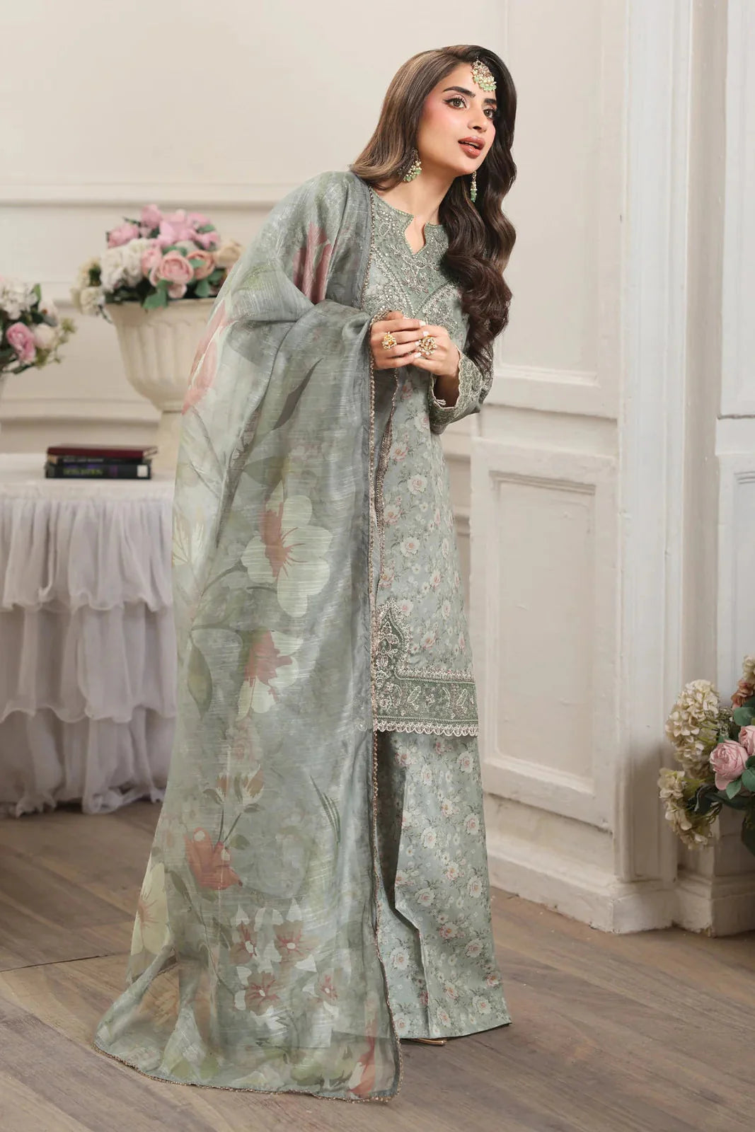 MOHAGNI - 3PC LAWN PRINTED SHIRT WITH SILK PRINTED DUPATTA AND TROUSER - HZG2935