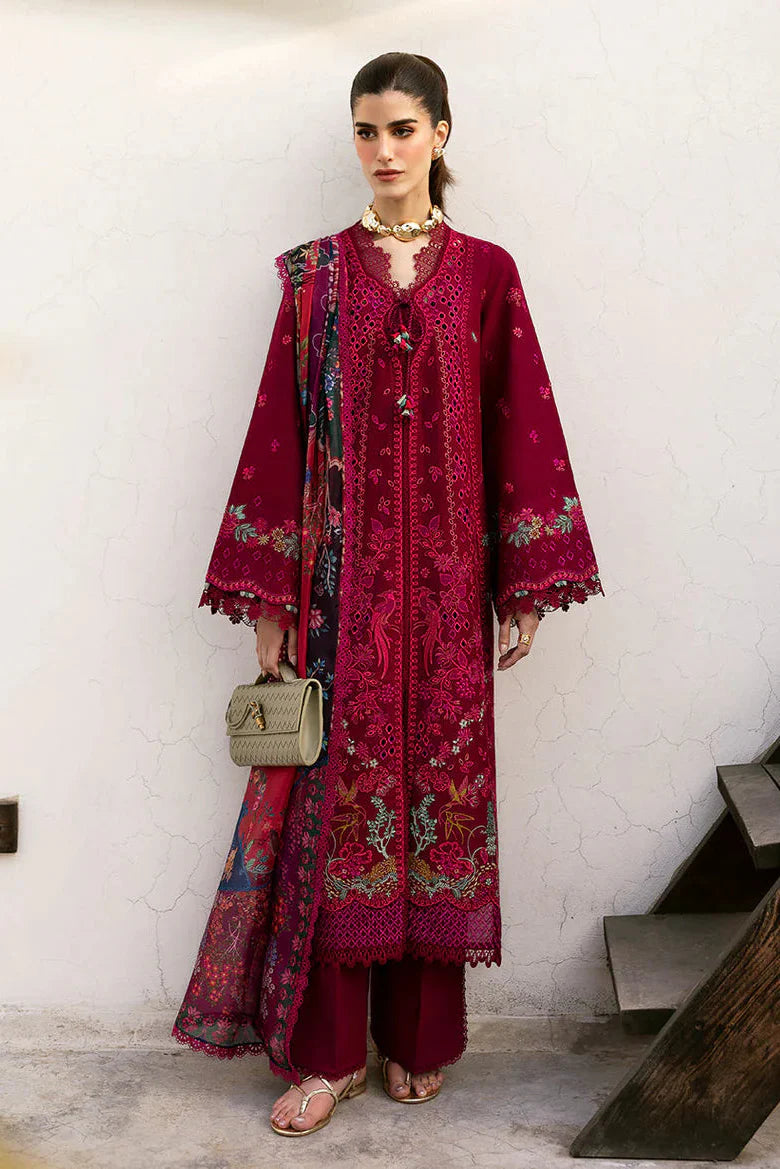 REPUBLIC WOMENSWEAR - 3PC DHANAK EMBROIDERED SHIRT WITH TWILL PRINTED SHAWL AND TROUSER - HZU2484