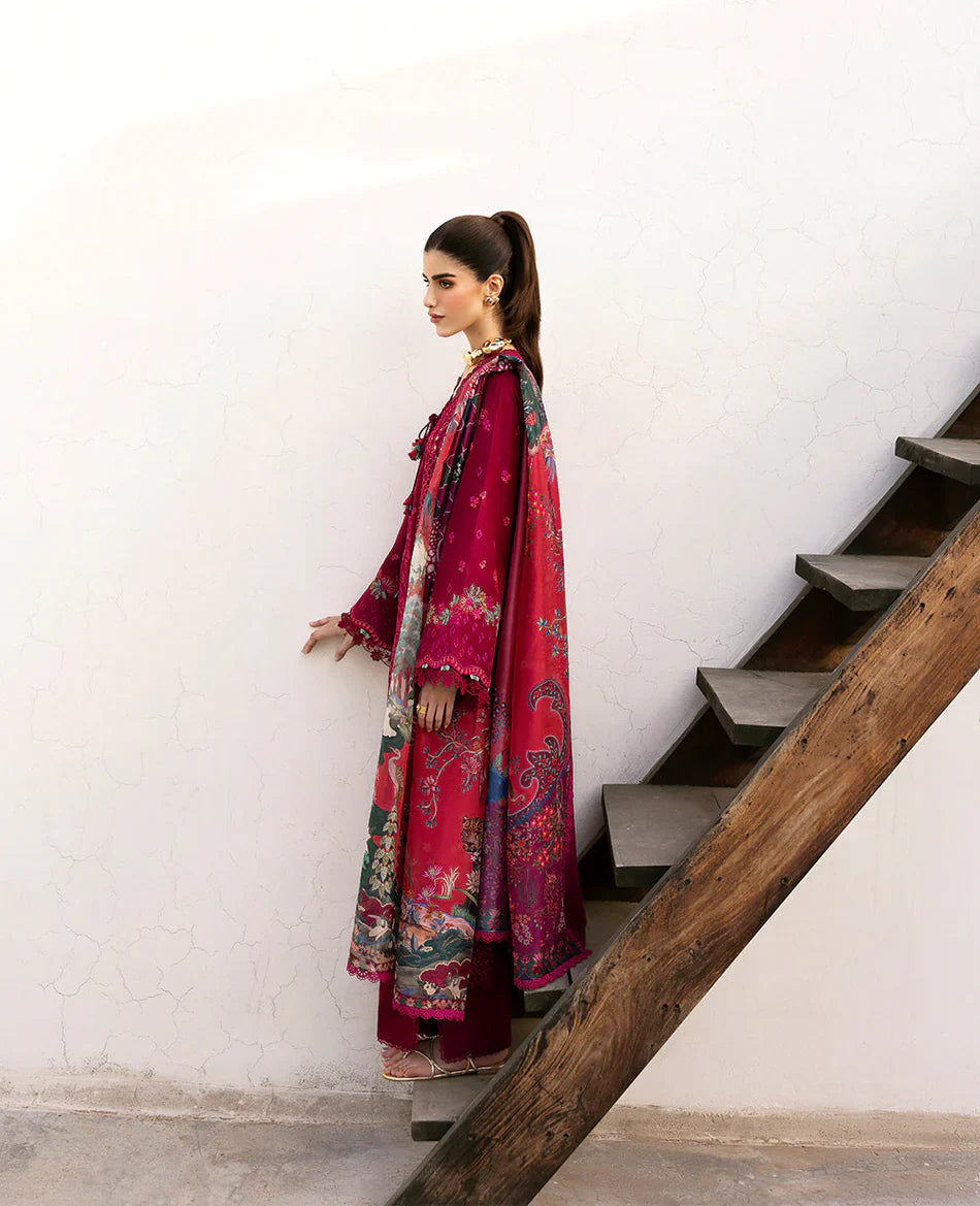 REPUBLIC WOMENSWEAR - 3PC DHANAK EMBROIDERED SHIRT WITH TWILL PRINTED SHAWL AND TROUSER - HZU2484