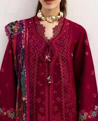 REPUBLIC WOMENSWEAR - 3PC DHANAK EMBROIDERED SHIRT WITH TWILL PRINTED SHAWL AND TROUSER - HZU2484