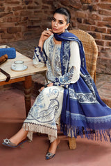 MARIA B - 3PC KHADDAR EMBROIDERED SHIRT WITH TWILL PRINTED SHAWL AND TROUSER - HZG1337