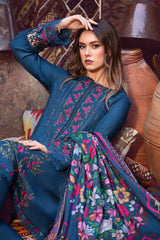MARIA B - 3PC DHANAK EMBROIDERED SHIRT WITH COTRAI WOOL PRINTED SHAWL AND TROUSER - HZG1429