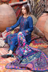 MARIA B - 3PC DHANAK EMBROIDERED SHIRT WITH COTRAI WOOL PRINTED SHAWL AND TROUSER - HZG1429