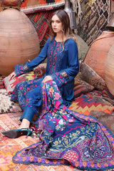MARIA B - 3PC DHANAK EMBROIDERED SHIRT WITH COTRAI WOOL PRINTED SHAWL AND TROUSER - HZG1429