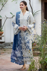 MOTIFZ - 3PC LAWN EMBROIDERED SHIRT WITH SILK PRINTED DUPATTA AND TROUSER - HZG3027