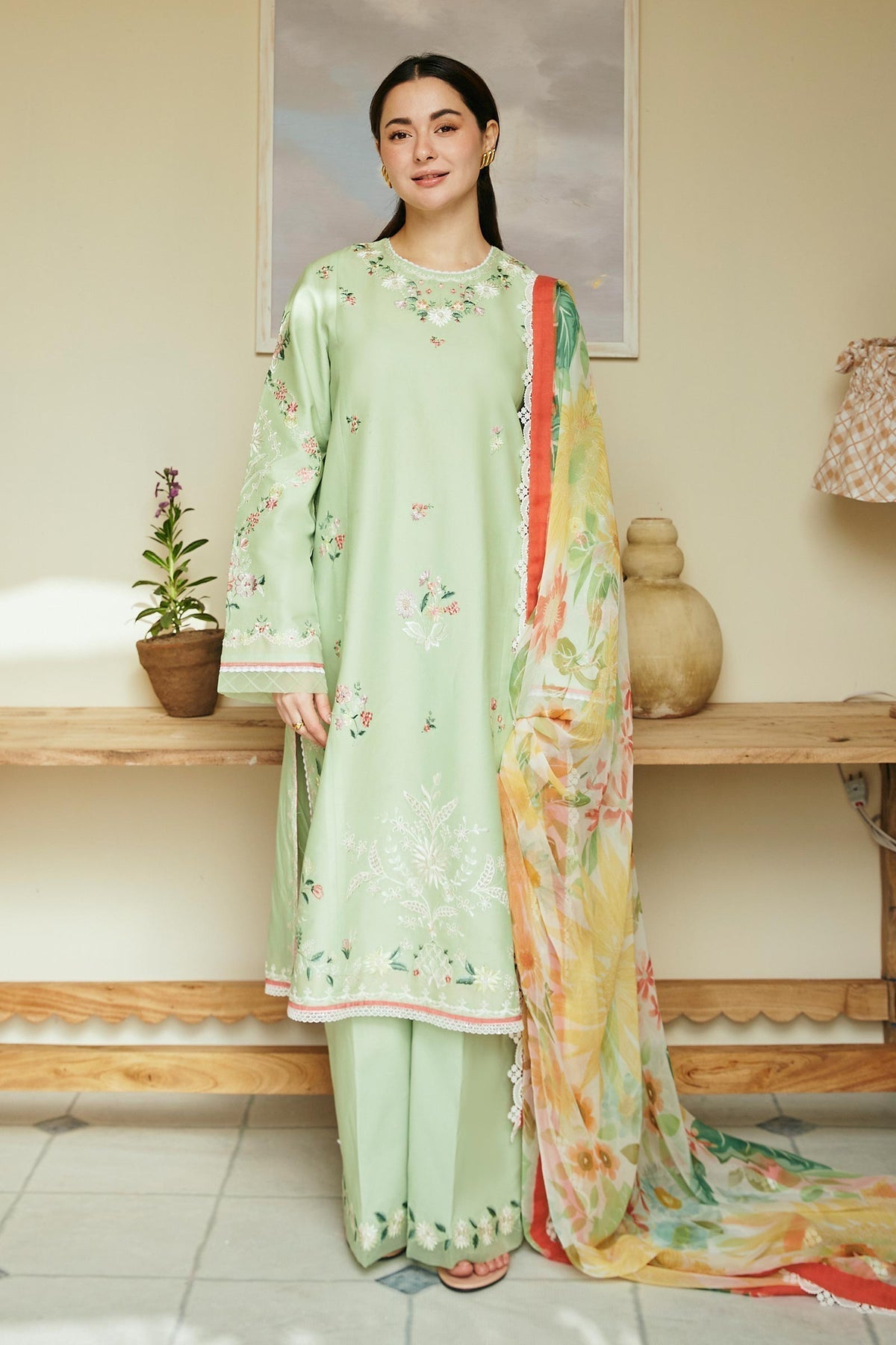 ZARA SHAH JAHAN - 3PC LAWN EMBROIDERED SHIRT WITH PRINTED DUPATTA AND TROUSER - HZG1575