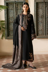 IZEL - 3PC KHADDAR EMBROIDERED SHIRT WITH TWILL PRINTED SHAWL AND TROUSER - HZU2593