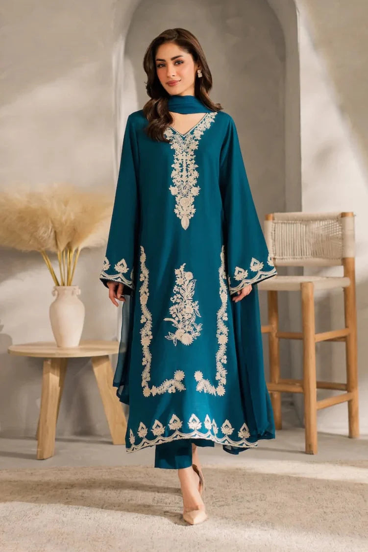 BATIK - 3PC DHANAK EMBROIDERED SHIRT WITH CHIFFON EMBROIDERED DUPATTA AND TROUSER - HZU2428