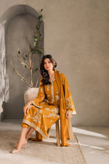 BATIK - 3PC DHANAK EMBROIDERED SHIRT WITH CHIFFON DUPATTA AND TROUSER - HZU2434