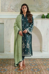 BATIK - 3PC DHANAK EMBROIDERED SHIRT WITH DHANAK EMBROIDERED SHAWL AND TROUSER - HZG2372