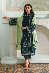 BATIK - 3PC DHANAK EMBROIDERED SHIRT WITH DHANAK EMBROIDERED SHAWL AND TROUSER - HZG2372