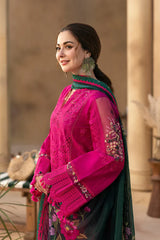 SAIRA RIZWAN - 3PC LAWN CHIKANKAARI EMBROIDERED SHIRT WITH CHIFFON PRINTED DUPATTA AND TROUSER - HZG2709