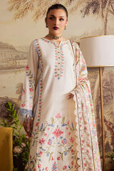MAHNUR - 3PC DHANAK EMBROIDERED SHIRT WITH TWILL PRINTED SHAWL AND TROUSER - HZU2532