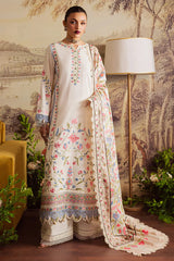 MAHNUR - 3PC DHANAK EMBROIDERED SHIRT WITH TWILL PRINTED SHAWL AND TROUSER - HZU2532