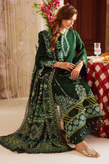 MAHNUR - 3PC DHANAK EMBROIDERED SHIRT WITH TWILL PRINTED SHAWL AND TROUSER - HZU2531