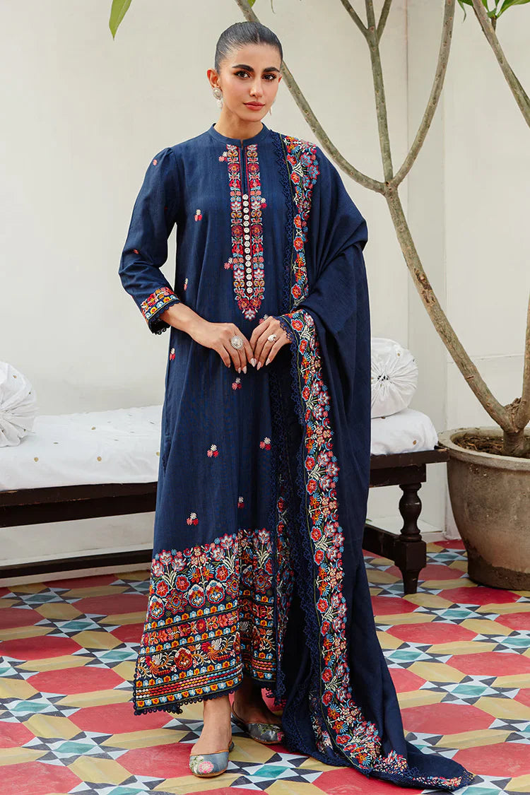 CROSS STITCH - 3PC DHANAK EMBROIDERED SHIRT WITH DHANAK EMBROIDERED SHAWL AND TROUSER - HZU2429