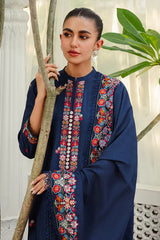 CROSS STITCH - 3PC DHANAK EMBROIDERED SHIRT WITH DHANAK EMBROIDERED SHAWL AND TROUSER - HZU2429