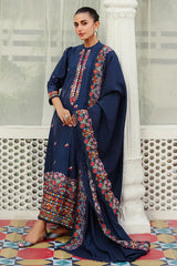 CROSS STITCH - 3PC DHANAK EMBROIDERED SHIRT WITH DHANAK EMBROIDERED SHAWL AND TROUSER - HZU2429