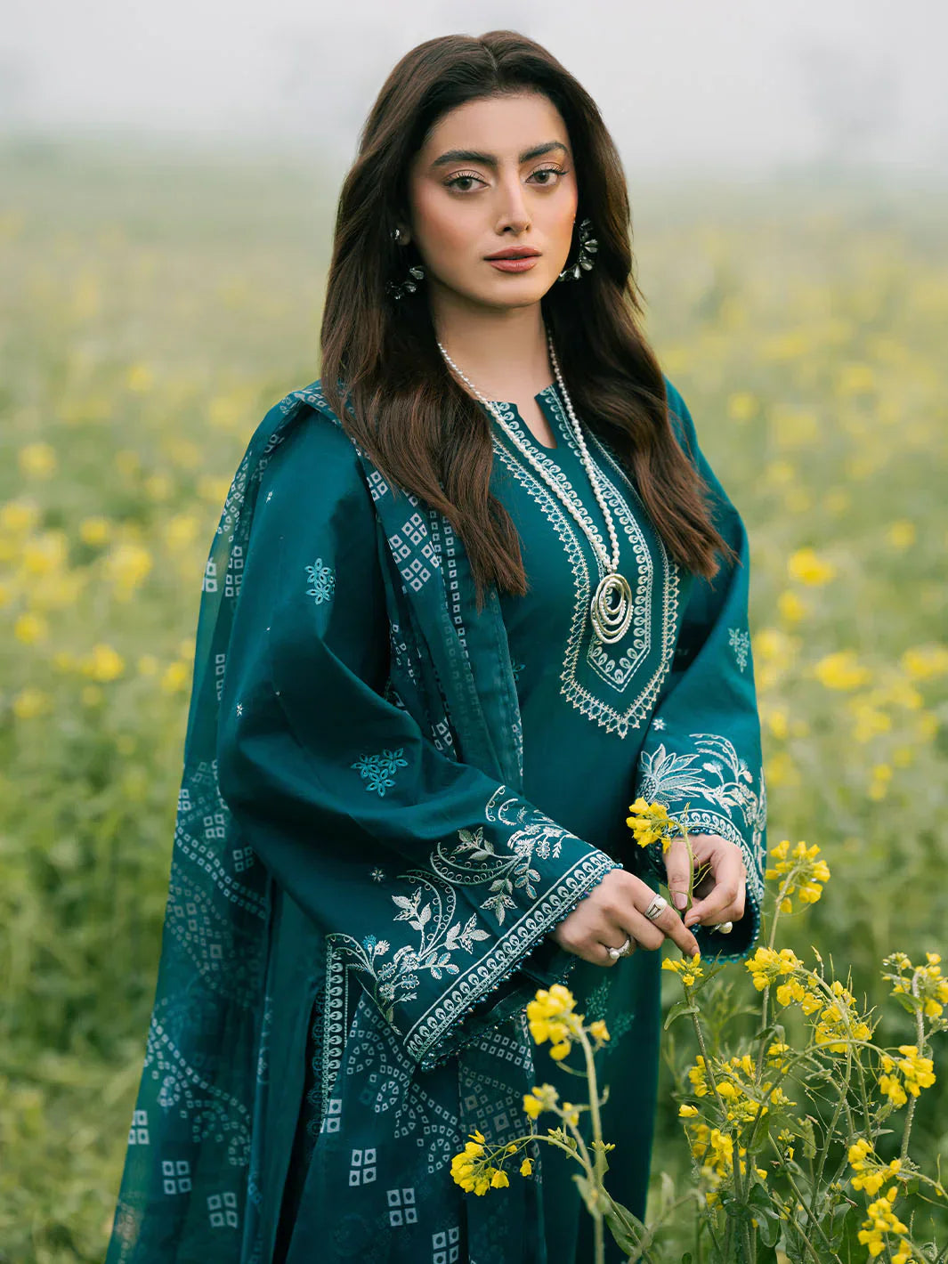 IZEL - 3PC LAWN EMBROIDERED SHIRT WITH MANAAR PRINTED DUPATTA AND TROUSER - HZG2168