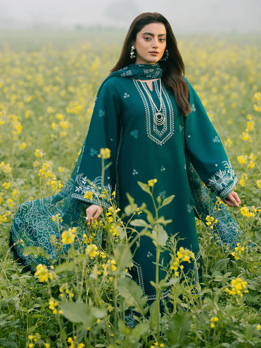 IZEL - 3PC LAWN EMBROIDERED SHIRT WITH MANAAR PRINTED DUPATTA AND TROUSER - HZG2168