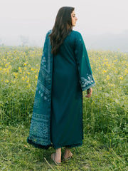 IZEL - 3PC DHANAK EMBROIDERED SHIRT WITH TWILL PRINTED SHAWL AND TROUSER - HZG2574