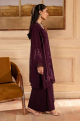 NUREH - 3PC DHANAK EMBROIDERED SHIRT WITH TWILL PRINTED SHAWL AND TROUSER - HZG2547