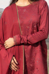 SERAN - 3PC DHANAK EMBROIDERED SHIRT WITH DHANAK EMBROIDERED SHAWL AND TROUSER - HZG2395