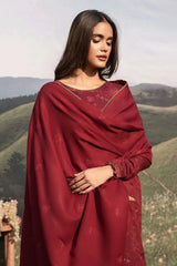 SERAN - 3PC DHANAK EMBROIDERED SHIRT WITH DHANAK EMBROIDERED SHAWL AND TROUSER - HZG2395