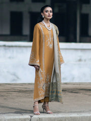 IZEL - 3PC DHANAK EMBROIDERED SHIRT WITH TWILL PRINTED SHAWL AND TROUSER - HZG2370