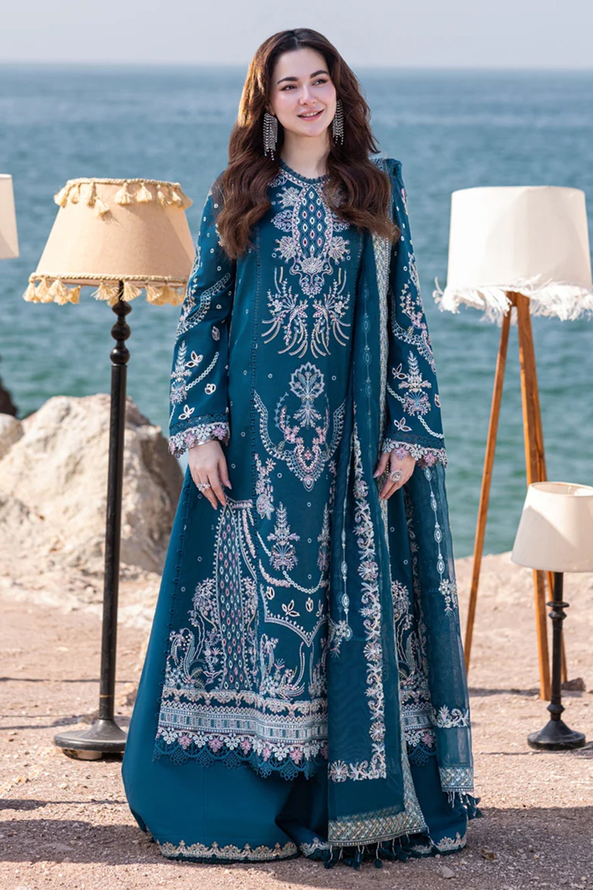 QALAMKAR - 3PC DHANAK SEQUIN EMBROIDERED SHIRT WITH CHIFFON EMBROIDERED DUPATTA AND TROUSER - HZG1740