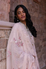 QALAMKAR - 3PC CHIKANKARI LAWN EMBROIDERED SHIRT WITH MANAAR EMBROIDERED DUPATTA AND TROUSER - HZG2679