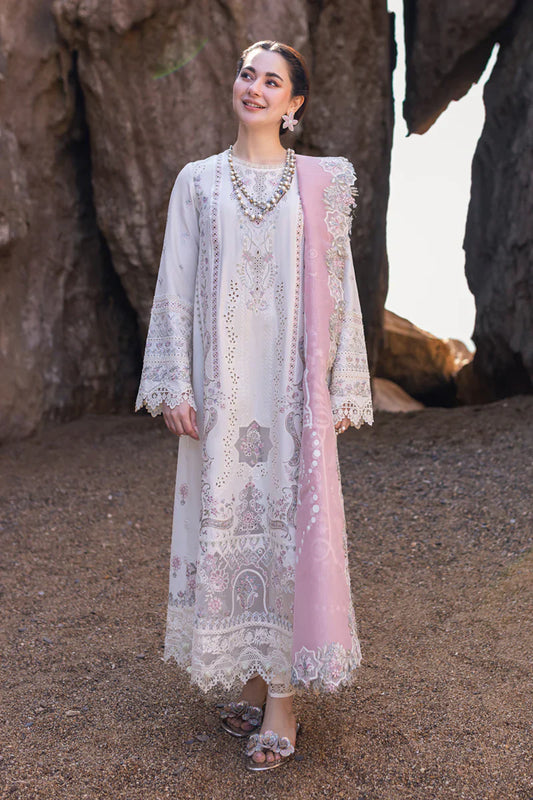 QALAMKAR - 3PC LAWN CHIKANKAARI EMBROIDERED SHIRT WITH ORGANZA PRINTED EMBROIDERED DUPATTA AND TROUSER - HZG2263