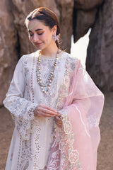 QALAMKAR - 3PC LAWN CHIKANKAARI EMBROIDERED SHIRT WITH ORGANZA PRINTED EMBROIDERED DUPATTA AND TROUSER - HZG2263