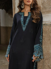 IZEL - 3PC KHADDAR  EMBROIDERED SHIRT WITH TWILL PRINTED SHAWL AND TROUSER - HZU2587