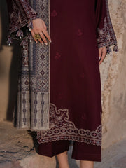 IZEL - 3PC DHANAK EMBROIDERED SHIRT WITH TWILL PRINTED SHAWL AND TROUSER - HZU2588