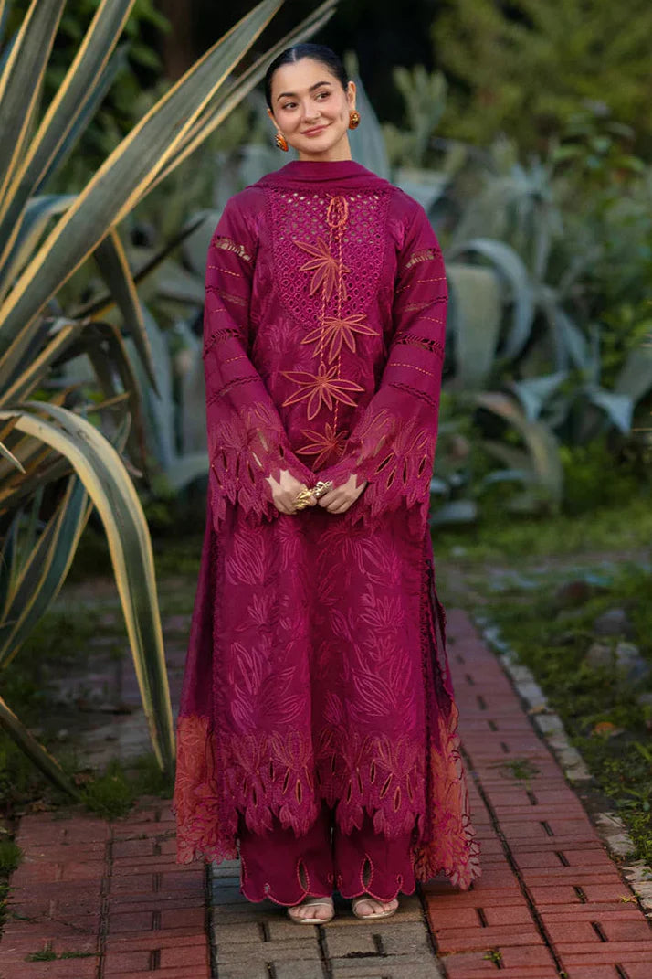 RANG RASIYA - 3PC LAWN CHIKANKAARI EMBROIDERED SHIRT WITH KHADDI NET EMBROIDERED DUPATTA AND TROUSER - HZG2966