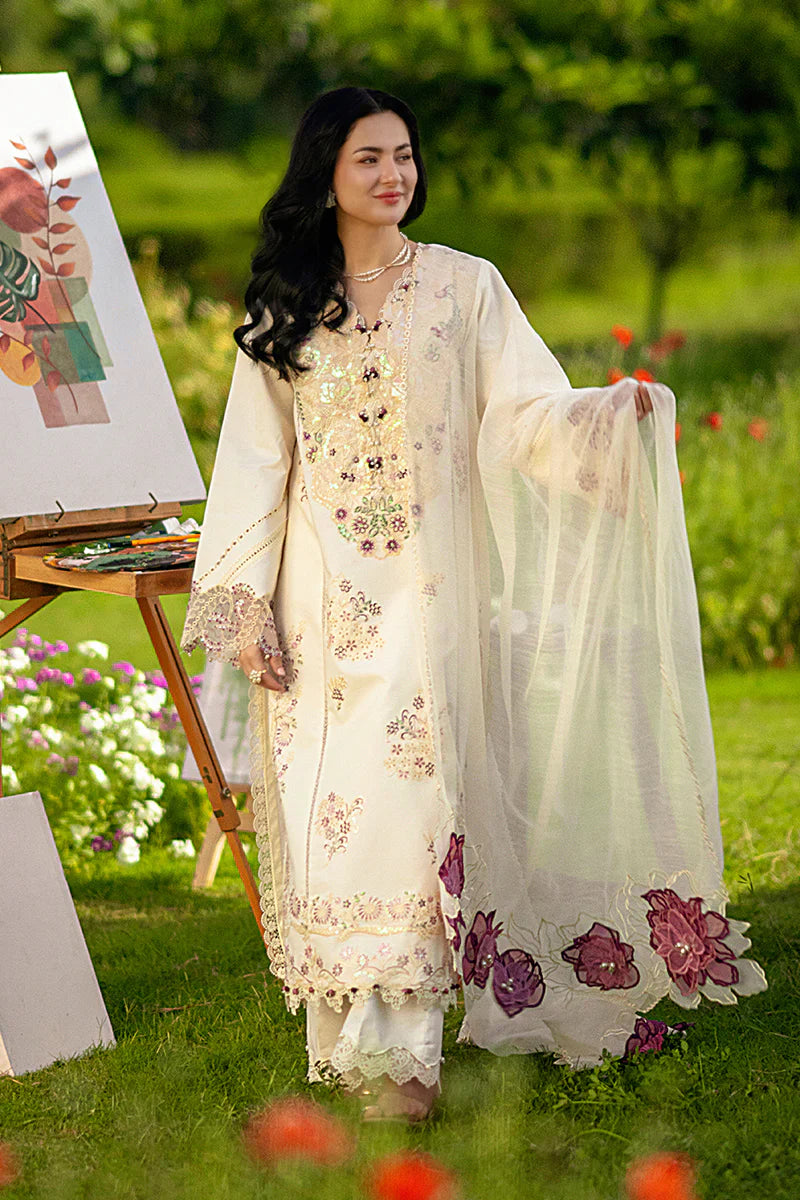 RANG RASIYA - 3PC LAWN EMBROIDERED SHIRT WITH KHADDI NET EMBROIDERED DUPATTA AND TROUSER - HZG2965