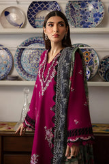 REPUBLIC WOMENSWEAR - 3PC DHANAK EMBROIDERED SHIRT WITH TWILL PRINTED SHAWL AND TROUSER - HZG2403