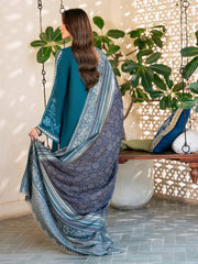 IZEL - 3PC DHANAK EMBROIDERED SHIRT WITH TWILL PRINTED SHAWL AND TROUSER - HZG2600