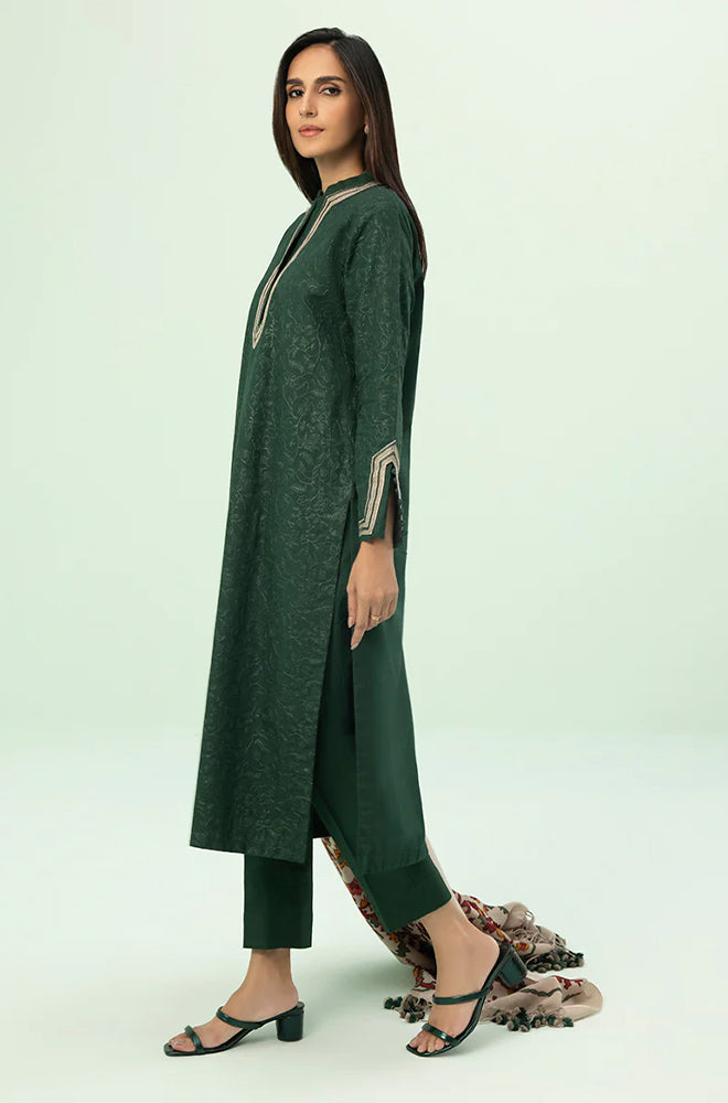 SAPPHIRE - 3PC KHADDAR EMBROIDERD SHIRT WITH KHADDAR TROUSER AND PRINTED WOOL SHAWL - HZG1356