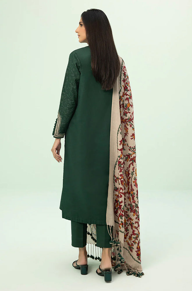 SAPPHIRE - 3PC KHADDAR EMBROIDERD SHIRT WITH KHADDAR TROUSER AND PRINTED WOOL SHAWL - HZG1356