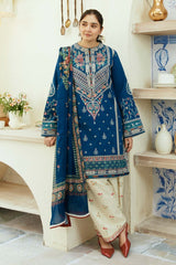 ZARA SHAH JAHAN - 3PC DHANAK EMBROIDERED SHIRT WITH TWILL PRINTED SHAWL AND TROUSER - HZG2348