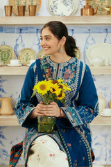 ZARA SHAH JAHAN - 3PC DHANAK EMBROIDERED SHIRT WITH TWILL PRINTED SHAWL AND TROUSER - HZG2348