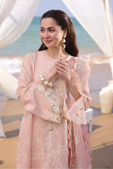 IMROZIA PREMIUM - 3PC LAWN LASERWORK EMBROIDERED SHIRT WITH KHADDI NET EMBROIDERED DUPATTA AND TROUSER - HZG2815